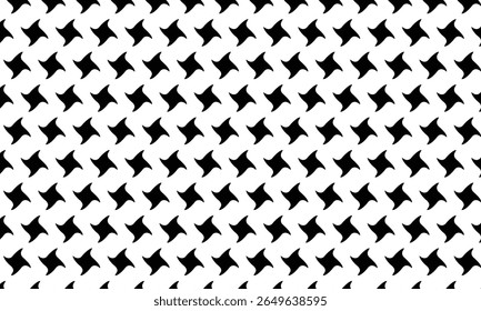 Seamless black and white abstract pattern with rotated geometric shapes, ideal for textiles, backgrounds, wallpapers, and modern design projects requiring high contrast and symmetry.