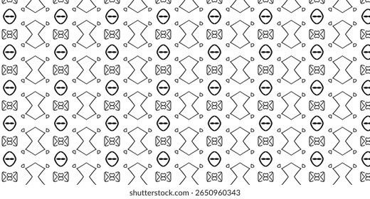 Seamless black and white abstract pattern with geometric shapes and tribal-inspired elements. Perfect for backgrounds, textiles, or graphic design. Pattern, Seamless, Abstract, Geometric, Design.