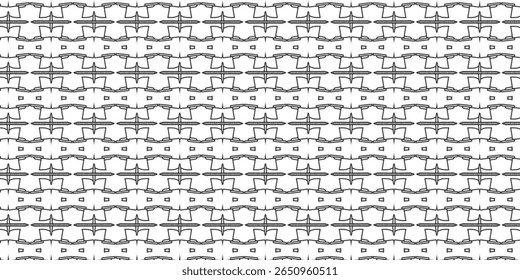 Seamless black and white abstract pattern with symmetrical geometric shapes, ideal for modern backgrounds, wallpapers, or textile design. Pattern, symmetry, geometric, black, seamless.