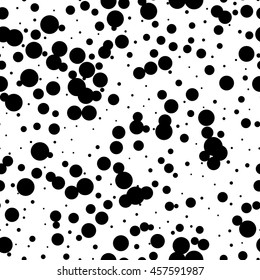 Seamless black, white abstract pattern with circles. Memphis style, 80th.