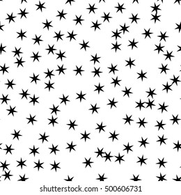 Seamless black, white abstract pattern with stars. Memphis style, 80th.