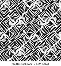 Seamless black and white abstract texture of repeating patterns
