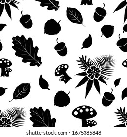 Seamless Black and White Acorn and Leaf pattern