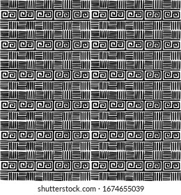Seamless black and white ancient Aztec tribal textile pattern vector