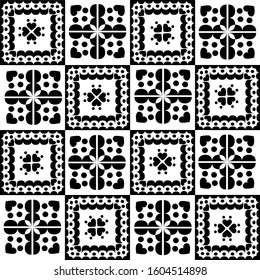 
Seamless black and white arabesque  pattern with smaller squares with different ornaments. Vector stock illustration