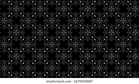 Patrón de Vector árabe blanco y negro sin costuras con Elementos florales árabes, geometría islámica sagrada y adornos decorativos tradicionales para fondos elegantes, textiles, diseño de empaquetado de lujo