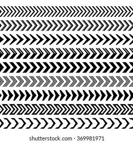 Seamless black and white arrow stripe dividers vector set.