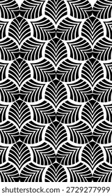 Seamless Black and White Art Deco Leaf Pattern