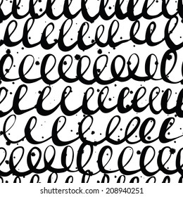 Seamless black and white artistic expression curly vector pattern