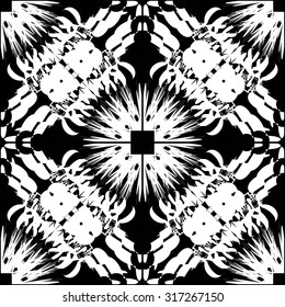 Seamless black and white background with abstract lacy ornament. Vector illustration.