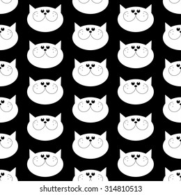 Seamless black and white background with decorative cats