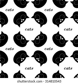 Seamless black and white background with decorative cats