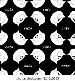 Seamless black and white background with decorative cats