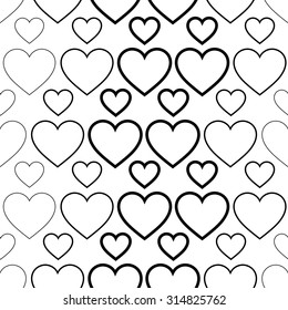Seamless black and white background with decorative hearts