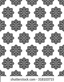 Seamless black and white background with decorative mosaic stars