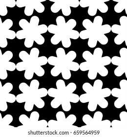 Seamless black and white background with decorative snowflakes. Flat design. Textile rapport.