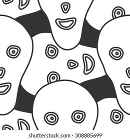 Seamless black and white background with funny skulls, vector illustration. Halloween theme party pattern. Design element for cards, poster, banner, web, flyer, scrapbook, wallpaper. 