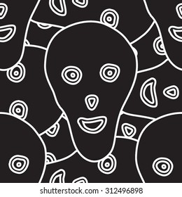 Seamless black and white background with funny skulls, vector illustration. Halloween theme party pattern. Design element for cards, poster, banner, web, flyer, scrapbook, wallpaper. 