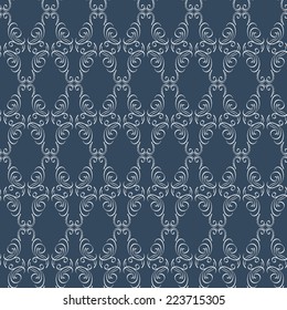 Seamless  black and white background with graceful symmetric curls.