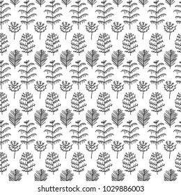 Seamless black and white background hand drawn doodle Trees set