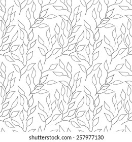 Seamless black and white background with leaves. Vector illustration