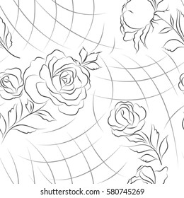 seamless black and white background with roses