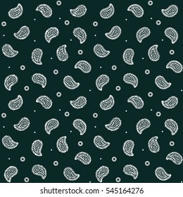 Seamless black and white bandana pattern. Traditional Paisley texture, tileable vector background.