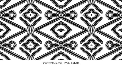 Patrón de arte de línea de dayak borneo étnico batik blanco y negro sin costuras para el fondo estético o la ropa textil