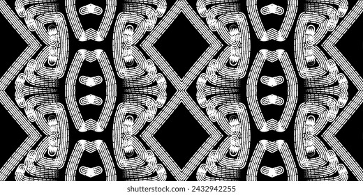 Patrón de arte de línea de dayak borneo étnico batik blanco y negro sin costuras para el fondo estético o la ropa textil