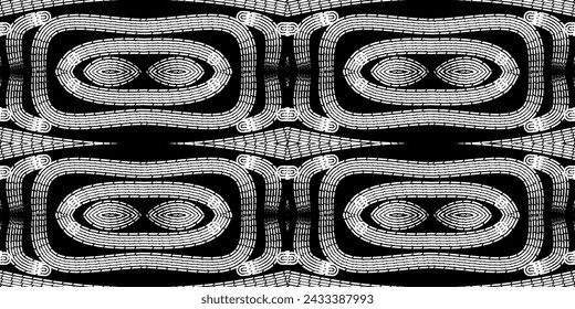 Patrón de arte de línea de dayak borneo étnico batik blanco y negro sin costuras para el fondo estético o la ropa textil