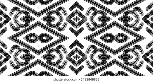 Patrón de arte de línea de dayak borneo étnico batik blanco y negro sin costuras para el fondo estético o la ropa textil