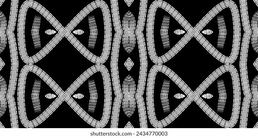 Seamless Black and white batik ethnic dayak borneo line art pattern for aesthetic background or garment textile