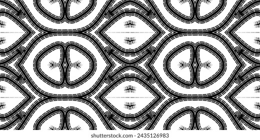 Patrón de arte de línea de dayak borneo étnico batik blanco y negro sin costuras para el fondo estético o la ropa textil