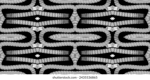 Patrón de arte de línea de dayak borneo étnico batik blanco y negro sin costuras para el fondo estético o la ropa textil