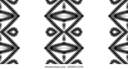 Patrón de arte de línea de dayak borneo étnico batik blanco y negro sin costuras para el fondo estético o la ropa textil