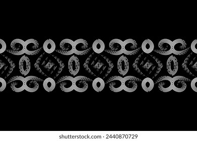Seamless Black and white batik ethnic dayak borneo line art pattern for aesthetic background or garment textile