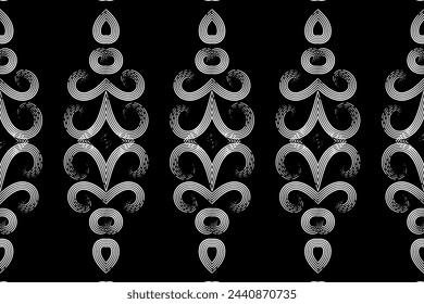 Patrón de arte de línea de dayak borneo étnico batik blanco y negro sin costuras para el fondo estético o la ropa textil