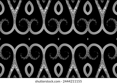 Patrón de arte de línea de dayak borneo étnico batik blanco y negro sin costuras para el fondo estético o la ropa textil