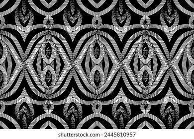 Seamless Black and white batik ethnic dayak borneo line art pattern for aesthetic background or garment textile