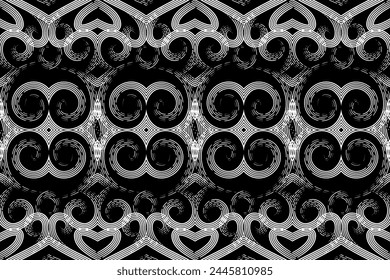 Seamless Black and white batik ethnic dayak borneo line art pattern for aesthetic background or garment textile