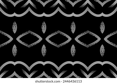 Seamless Black and white batik ethnic dayak borneo line art pattern for aesthetic background or garment textile