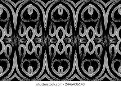 Patrón de arte de línea de dayak borneo étnico batik blanco y negro sin costuras para el fondo estético o la ropa textil