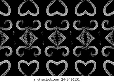 Seamless Black and white batik ethnic dayak borneo line art pattern for aesthetic background or garment textile