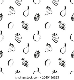 seamless black and white berry and fruit pattern