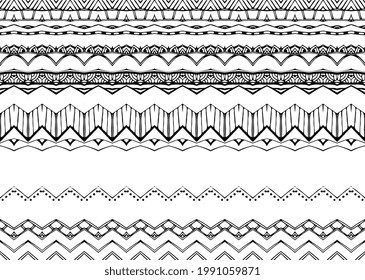 Seamless black and white border with decorative zigzag ornament.