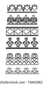 Seamless black and white border of lace on a white background. Set of brushes. Vector pattern for frames and your creativity