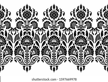 Seamless black and white border with traditional Asian design elements
