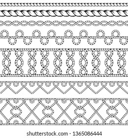Seamless black and white borders. Interlaced ropes. Based on Arabic and Celtic styles. Pattern brushes included in EPS file.