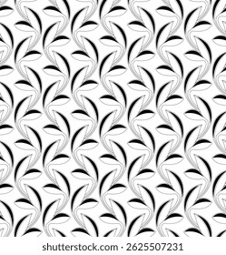 Un patrón botánico blanco y negro sin fisuras con hojas dibujadas a mano, perfecto para textiles, Fondos de pantalla o envases.