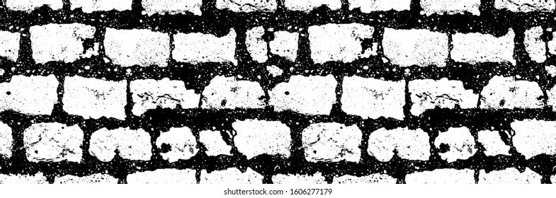 seamless black white brick wall horizontal pattern background, stock vector illustration clip art backdrop